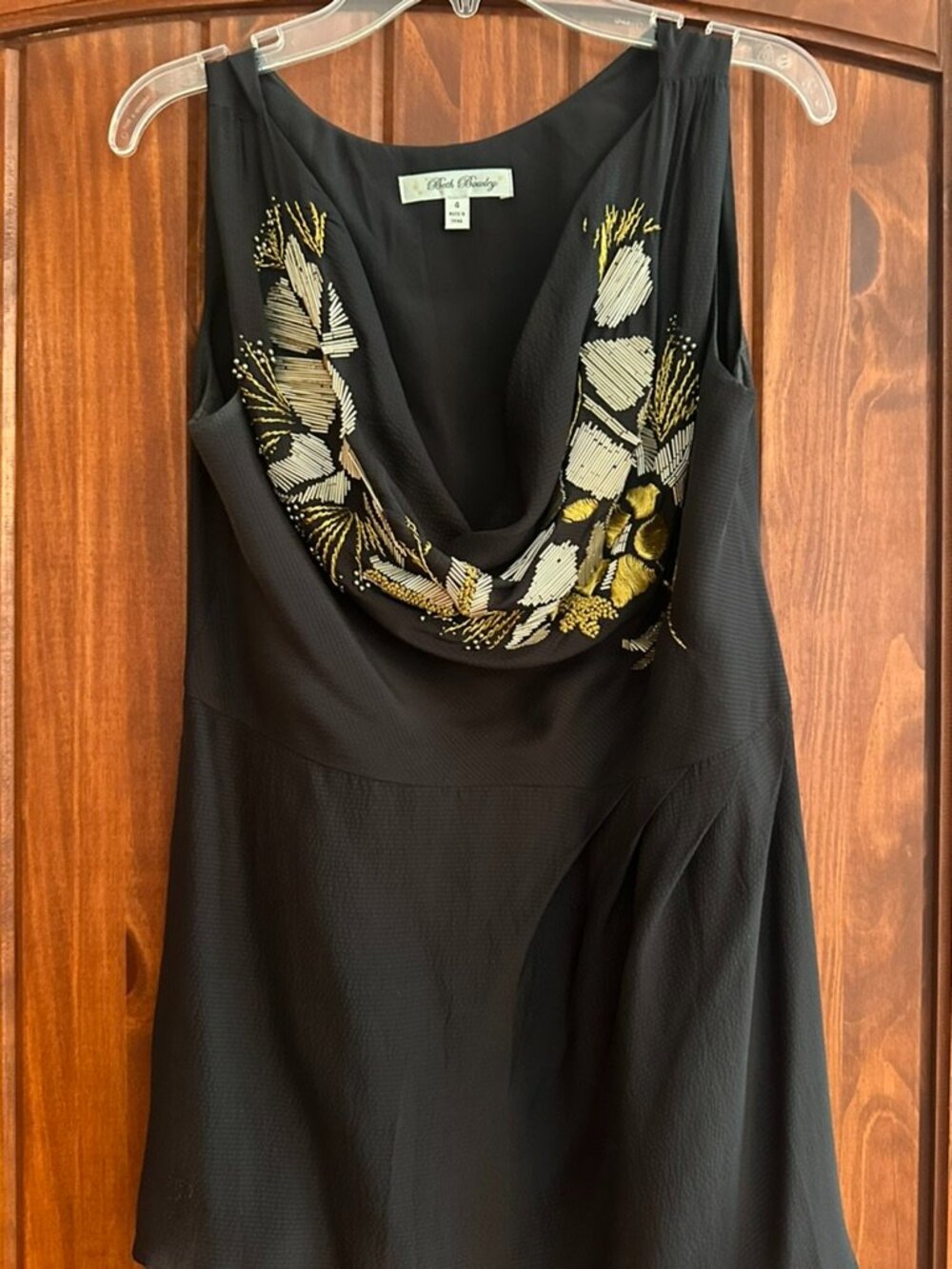 Beth Bowley Black Gold Beaded Embroidered Cowl Neck Top — Size 4